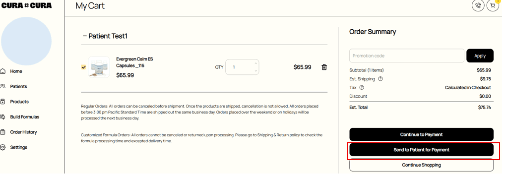 Ordering for Patient guide screenshot