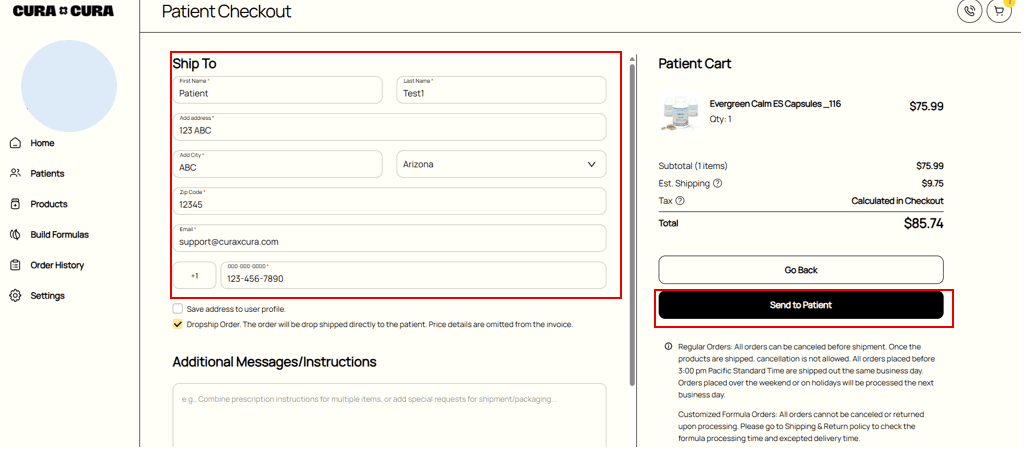 Ordering for Patient guide screenshot