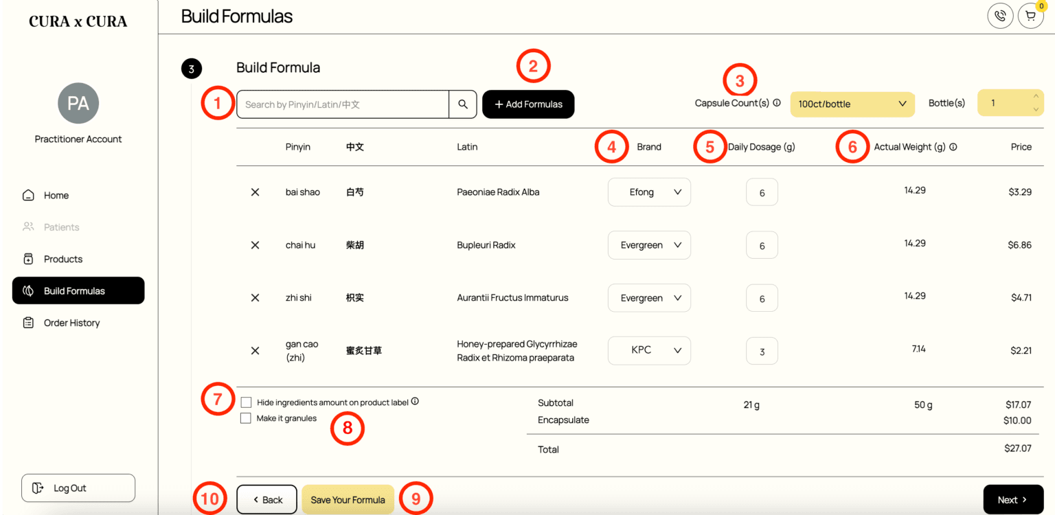 How to build formulas - Capsules guide screenshot